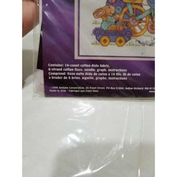 VTG Janlynn 140-176 Biking Bunnies‎ Birth Announcement Counted Cross Stitch Kit - Picture 4 of 5